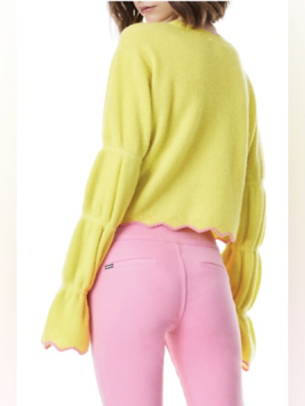 Alice +Olivia Foss Cropped Puffed Sleeve Cashmere Sweater Size M- Retail $495